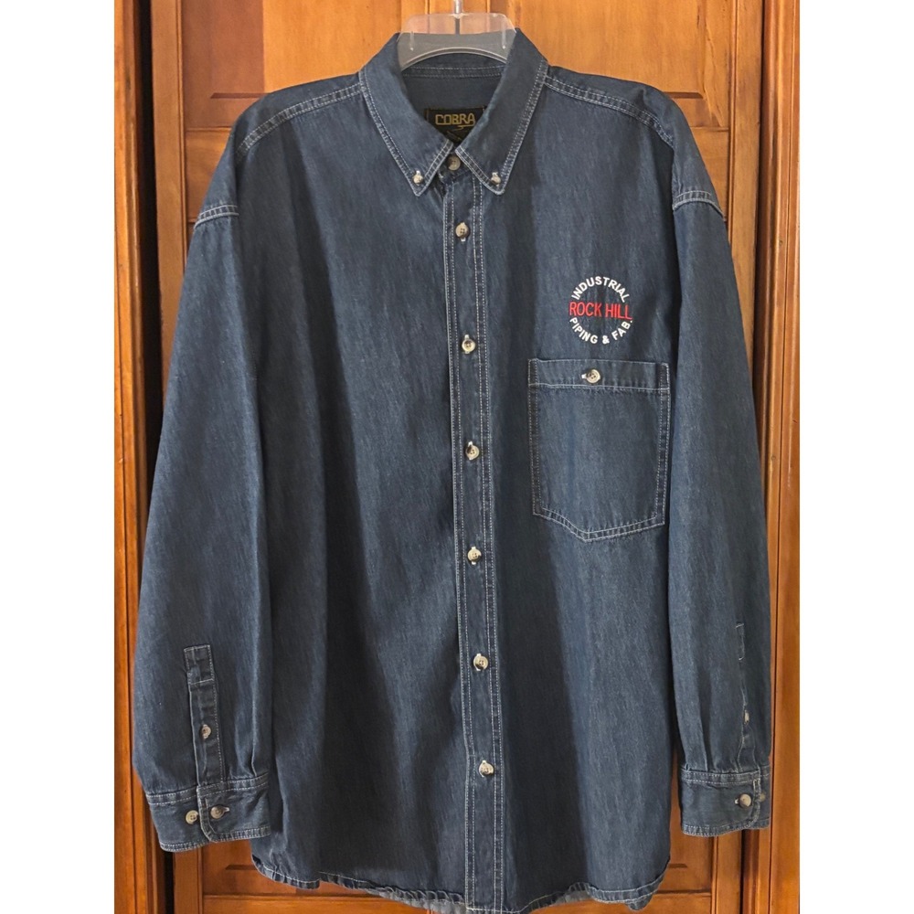 Cobra Industrial Rock Hill Piping and Fab Denim‎ Shirt Mens Size X Cotton XL